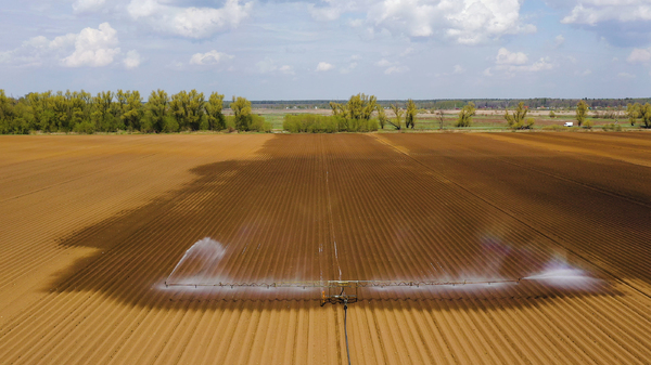 Farmland with irrigation system.